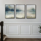Framed Abstract Landscape Wall Art, 3 Piece Blue Watercolor Canvas Prints Paintings Artwork for Walls, Misty Lake Mountain Nature Pictures for Living Room Dining Room Bedroom Wall Decor 16x24 In