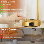 Innqoo Industrial Table Lamp for Bedroom Set of 2 - Fully Dimmable Bedside Lamps with USB Ports and Outlet, Gold Nightstand Lamps with Clear Glass Shade for Living Room, Desk Lamps for Office Reading