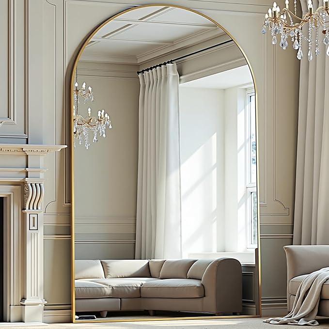 Prywot Full Length Mirror, Oversized 81"x41" Arched-Top Floor Mirror, Free Standing Mirrors, Modern Full Body Mirrors with Aluminum Alloy Frame for Bedroom,Living Room, Gold