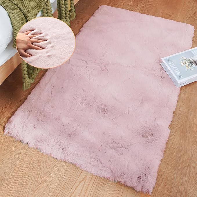 Pink Fuzzy Faux Washable Fluffy Fur Area Rugs for Living Room Cute Small Furry Rugs for Bedroom Kids Rug 2x3 Rug Girls Nursery Rug Rectange Rugs