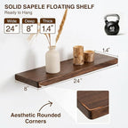 24 Inch Floating Shelves, Solid Wood Wall Shelves, 8 Inch Deep Floating Shelf – for Bathroom, Bedroom, Living Room, Kitchen, Home Decor & Storage, Heavy-Duty Wooden Shelf Wall-Mounted, Set of 2