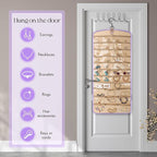 2 Pack Hanging Jewelry Organizer Storage with 39 Pockets, 30 Necklace Hooks Double Sided Wall Mount Earring Holder Organizer Bracelet Necklace Jewelry Display Hanger for Closet Door (Purple)