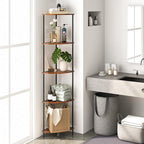 Yoobure Corner Shelf Stand, 5-Tier Bookshelf, 65" Tall Shelves for Bedroom, Living Room, Narrow Display Shelf Bookcase, Rustic Book Shelf with Display Shelves for Office