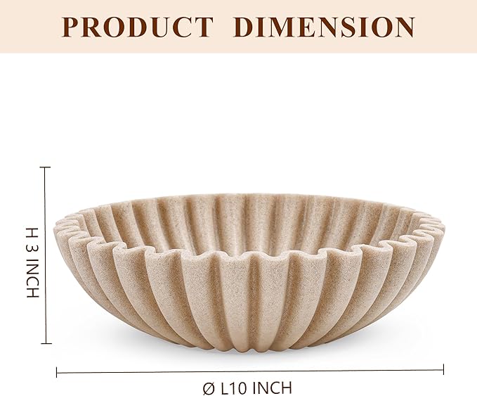 YMXYJM Large Decorative Bowl, Modern Handicraft Bowls for Home Decor, Fruit Bowl for Kitchen Counter, Ruffle Decor, Stylish Key Bowl for Entry Table, Artificial Stone Beige