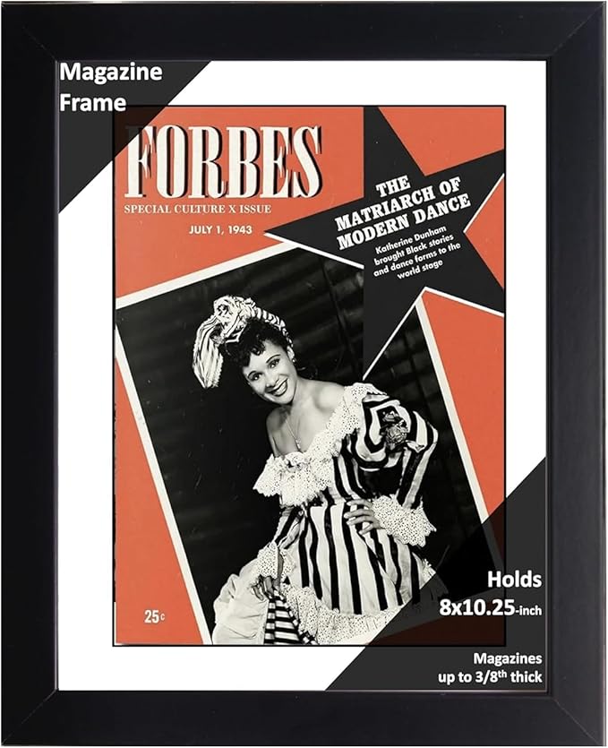 Creative Picture Frames 8 x 10.25 Magazine Frame with Full-Strength Glass, Holds Up To A 1/4" Thick Media with Installed Hangers for Easy Mounting, 11x14 Black Frame with White Mat