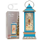 12" Christmas Snow Globe Lantern with Snowman - Water Swirling Glitter LED Light Lantern with Music - Vintage Xmas Gifts - USB Plug or Battery Operated Home Decor (Snowman family)