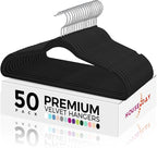 HOUSE DAY Premium Velvet Hangers 50 Pack Black, Non-Slip Flocked Felt Hangers, Sturdy Clothes Hangers with 360° Rotatable Hook, Heavy Duty Coat Hanger, Durable Slim Hanger for Closet Space Saving