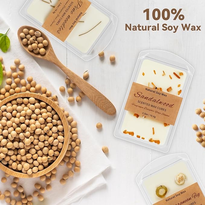 SCENTORINI Wax Melts, Premium Wax with Essential Oil, Summer Scents, Scented Wax Melts, Natural Dried Flower, Pine Needles, Sandalwood, Mediterranean Fig, 2.5 oz X 3 Pack