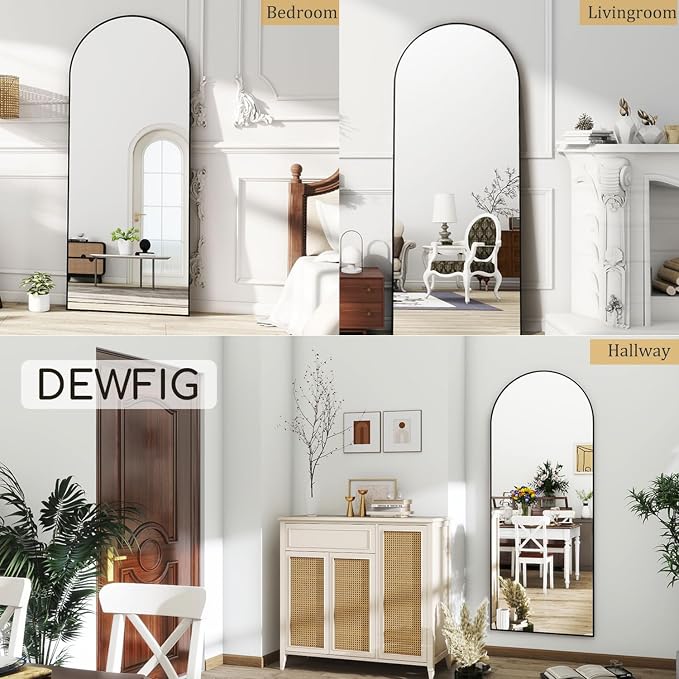 Dewfig Full Length Mirror, 71"*26" Arched Full Body Mirror with Stand, Large Floor Mirrors for Leaning or Hanging, Big Mirrors for Bedroom, Living Room,Dressing Room, Aluminum Alloy Frame, Black