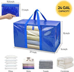 BALEINE 4-Pack Oversized Moving Bags with Reinforced Handles, Heavy-Duty Storage Tote Moving Supplies for Packaging, Camping (Blue w/Window, 4-Pack)