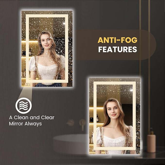 LOAAO 28"x34" LED Bathroom Mirror with Lights, Anti-Fog, Dimmable, Backlit + Front Lit, Lighted Bathroom Vanity Mirror for Wall, Memory Function