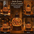 Fall Snow Globe Lantern with Swirling Maple Leaf Glitter 6H Timer Battery & USB Powered Fall Decor Autumn Snow Globe for Thanksgiving, Home, Tabletop Decoration