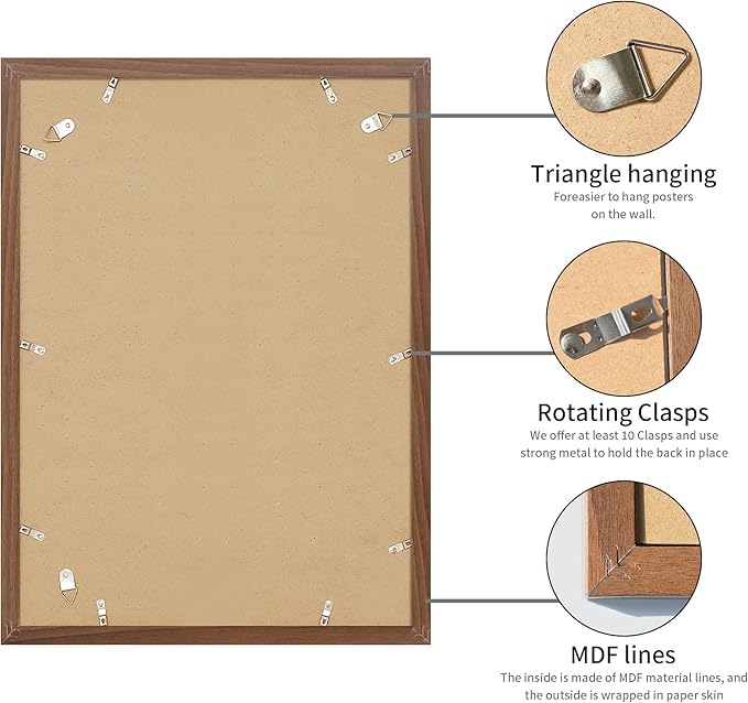 20x28 Picture Frame Brown Set of 3, Display Pictures 16x24 with Mat or 20 x 28 Without Mat, Poster Frames 20x28 for Wall Hanging Horizontal and Vertical