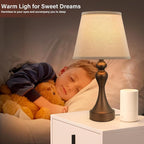 Seealle Touch Lamps for Nightstand - Bedside Lamps Set of 2, 3 Way Dimmable, USB C+A for Bedroom & End Tables (Brown&Oat)