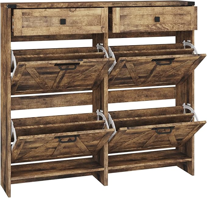 Shoe Cabinet with 4 Flip Drawers & 2 Drawers,Farmhouse Shoe Storage Cabinet for Entryway,Slim Freestanding Organizer Rack for Front Door Entrance,Rustic Brown