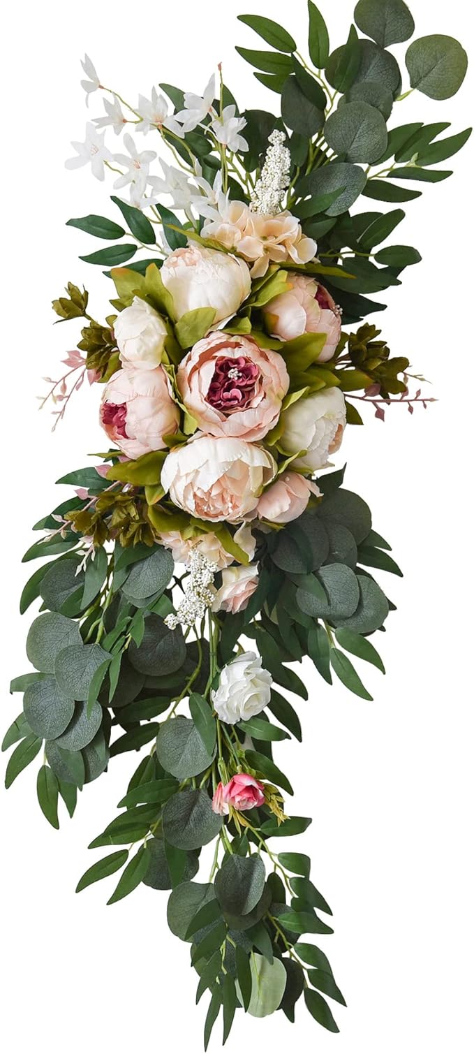 Machoo Decorative Swags Wedding Arch Flowers Swags Artificial Flowers for Decoration 2 Pcs Peony Flower Swag for Wedding Decor Welcome Sign Wedding Arch Lintel Decor (Champagne)