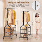 EAGMAK Heavy Duty Clothes Rack Load 556 LBS, Rolling Clothing Rack With 3 Shelves, Adjustable Metal Clothes Hanger with Wheels, Portable Wardrobe Organizer Garment Rod for Hanging Clothes (Black)