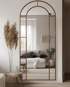 Antok 76" x 34" Full Length Mirror, Floor Mirror Arched Window Decorative Mirror, Metal Framed Decor Farmhouse Floor Mirrors Art Pane Mirrors Wall Decor for Bedroom, Living Room, Entryway Black