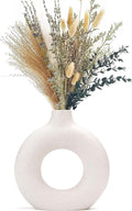 CEMABT White Donut Vase Hollow Ceramic Vase for Flowers Handmade Minimalist Boho ins Style Modern Home Decor for Wedding Dinner Table Party Living Room Office Bedroom(S)