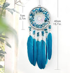 Car Rear View Mirrior Hanging Accessories Blue Dream Catcher Small, Crystals Stones Feather Pendant Interior Rearview Mirror Decoration