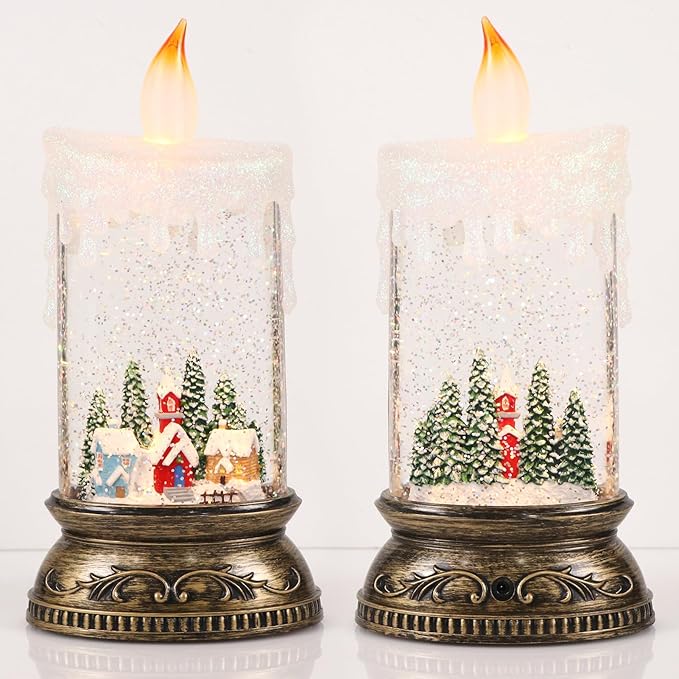 Eldnacele Christmas Music Snow Globe Lantern with Timer, Battery Operated & USB Powered Lighted Snowy Cabin Scene Singing Snow Globe Candle Lamp Spinning Water Glitters Holiday Xmas Decor