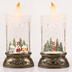 Eldnacele Christmas Music Snow Globe Lantern with Timer, Battery Operated & USB Powered Lighted Snowy Cabin Scene Singing Snow Globe Candle Lamp Spinning Water Glitters Holiday Xmas Decor
