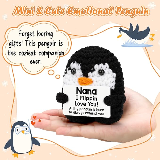 Belatelove Nana Gifts for Birthday, Handmade Crochet Mini Penguin Mothers Day Cute Birthday Gifts for Nana from Granddaughter Grandson, Funny I Love You Gift for Grandma Grandmother Gigi Easter Decor