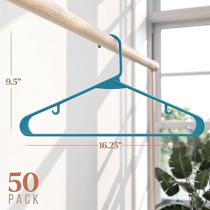 Plastic Hangers 50 Pack Blue - Clothes Hangers - Makes The Perfect Coat Hanger and General Space Saving Clothes Hangers for Closet - Percheros Ganchos para Colgar Ropa Hangars