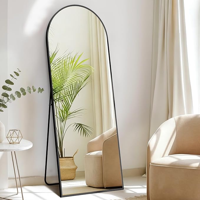 DUMOS Arched Full Length Floor Mirror, 56"x15" Full Body Standing Mirror with Aluminum Frame and Shatter Proorf Nano Glass, Modern Wall Hanging Leaning for Living Room, Home Decor, Black