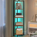 Hzuaneri Corner Shelf with LED Light, 5-Tier Corner Bookshelf, Tall Narrow Display Bookcase with Metal Frame, Standing Shelf for Small Space, Living Room, Home Office, Bedroom, Rustic Brown CS66501B