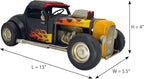 GENUINQ Vintage Hot Rod Metal Car Model Retro Classic Car Decor, Handmade Collectible Vehicle Figurine with Flame Design for Home, Office, Man Cave Decor & Gift