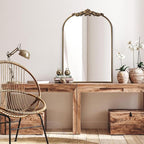 Vintage Baroque Gold Arched Mirror 24" x 36", Ornate Antique Wall Mirror with Metal Frame, Elegant Decorative for Entryway, Living Room, Bedroom, Hallway, or Bathroom Décor