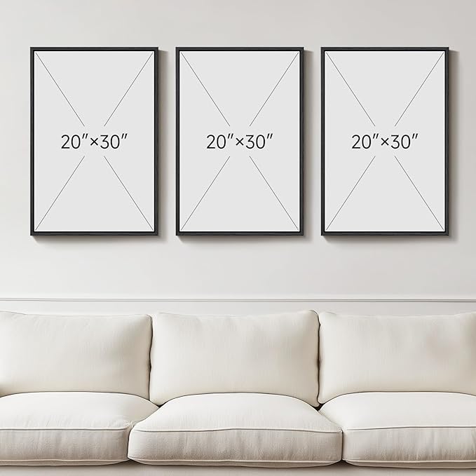 Large Framed Black and White Gray Abstract Wall Art, 3 Piece Modern Canvas Prints Paintings Artwork for Walls, Grey Abstract Pictures for Living Room Hallway Bedroom Office Wall Decor Total 30x60 In