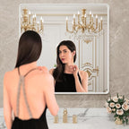 LOAAO 38x38 Inch White Metal Framed Bathroom Mirror for Wall, White Bathroom Vanity Mirror Farmhouse, Large Rounded Rectangle Mirror, Anti-Rust, Tempered Glass, Hangs Horizontally or Vertically