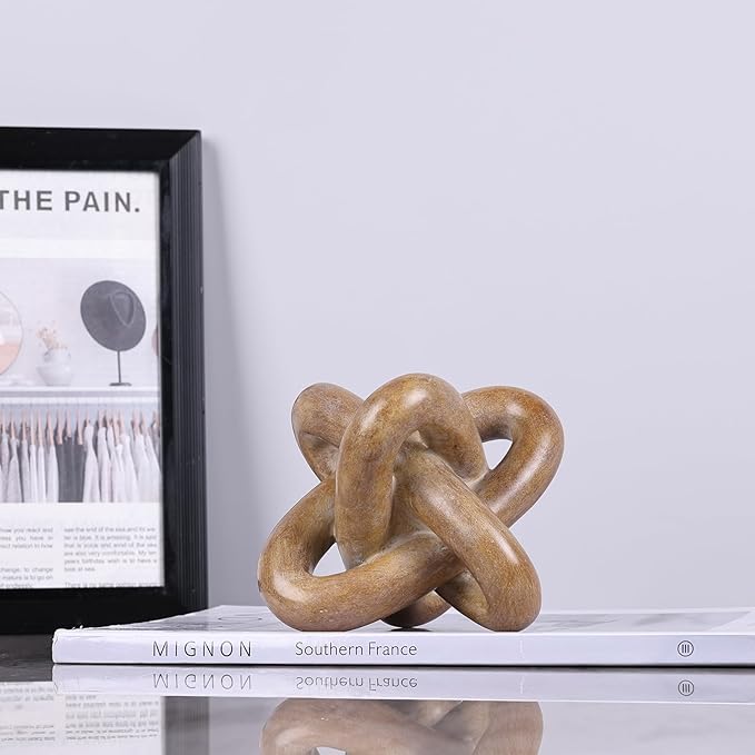 DOVDOV Wood-Toned Knot Sculpture, Triple-Knot Statue, Wood-Toned Home Decor, Ideal for accenting Rustic-Style Coffee Tables, Living Room TV Stands, Dining Tables, and entryway Shelving.