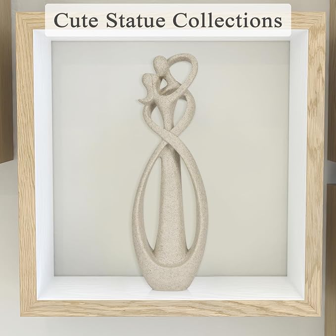 Trycooling Kissing Lovers Statue Abstract Sculpture Resin Statues for Home Decor Modern Home Office Desktop Shelf Bookshelf Decor (Sandstone, Large)
