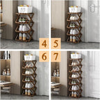 Foldable Shoe Rack, Bamboo Vertical Shoe Organizer Tall for Small Spaces. Multifunctional Narrow Shoe Shelf for Entryway, Closet, Corner, Bedroom, Hallway, Brown Color 7 Layers