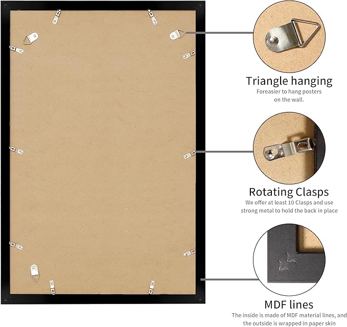 16x24 Picture Frame Black Set of 3, Display Pictures 12x18 with Mat or 16 x 24 Without Mat, Poster Frames 16x24 Poster Frames for Wall Hanging Horizontal and Vertical