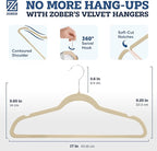 Zober Velvet Hangers 50 Pack - Ivory for Coats, Pants & Dress Clothes - Non Slip w/ 360 Degree Swivel, Holds up to 10 lbs - Strong Felt Hangers for Clothing