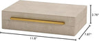 Kingflux Ivory Shagreen Decorative Box For Keepsake And Memory, Faux Leather Storage Box Jewelry Organizer Wooden Home Organizer Box For Accessory With Brushed Gold Handle (Ivory)