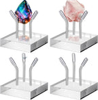Weysat 4 Pack Clear Acrylic Display Stand, Metal 3 Peg Rock Display Easel Stands for Fossil Coral Crystal Geodes Rock Mineral Agate Small Collectibles Acrylic Holder(2”x2”x2”,Silver)
