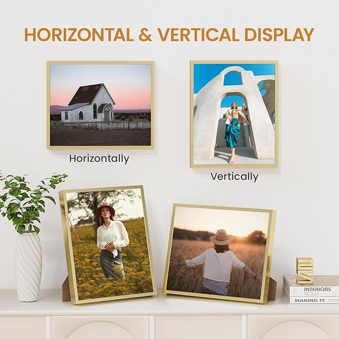 9x11 Aluminum Metal Picture Frame,Tempered Glass Gold Photo Frame 9x11 for Family Photo,Posters,Art,Document to Wall Mount Horizontally or Vertically