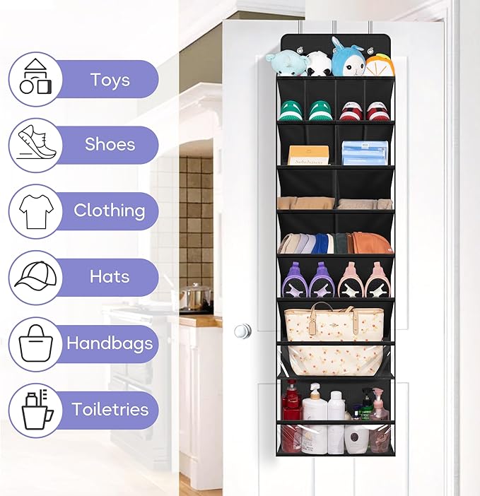 MISSLO Clear Over the Door Shoe Organizer Large Deep Pockets Hanging Shoe Rack for Closet Fit 20 Pairs Shoe Holder for Sneakers Boots Storage, Black
