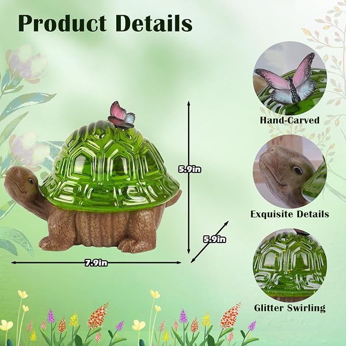Spring Turtle Snow Globe Decor with 6H Timer, Swirling Glitter Water Globe Tortoise Spring Decoration, USB/Battery Operated, Turtle Glowglobe for Spring Holiday Home Decor and Gift