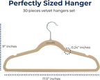 SereneLife 30-Pack Velvet Hangers Ivory – Non-Slip Ultra-Thin Clothes Hangers with 360° Swivel Hooks, Heavy Duty & Space-Saving Suit Hangers for Shirts Pants Jackets Dresses Closet Organization