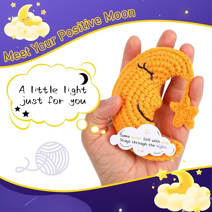 Positive Moon, Emotional Support Crochet Doll, Handmade Knitted Gift, Night Decor Gifts for Women, Long Distance Relationship Gifts for Friend, Couple, Girlfriend, Birthday