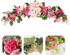 LIFKOME Wedding Arch Flowers Rustic Artificial Rose Flower Swag Door Wreath for Lintel Home Wall Decor 28X6X3 Inches Pink Green Leaves