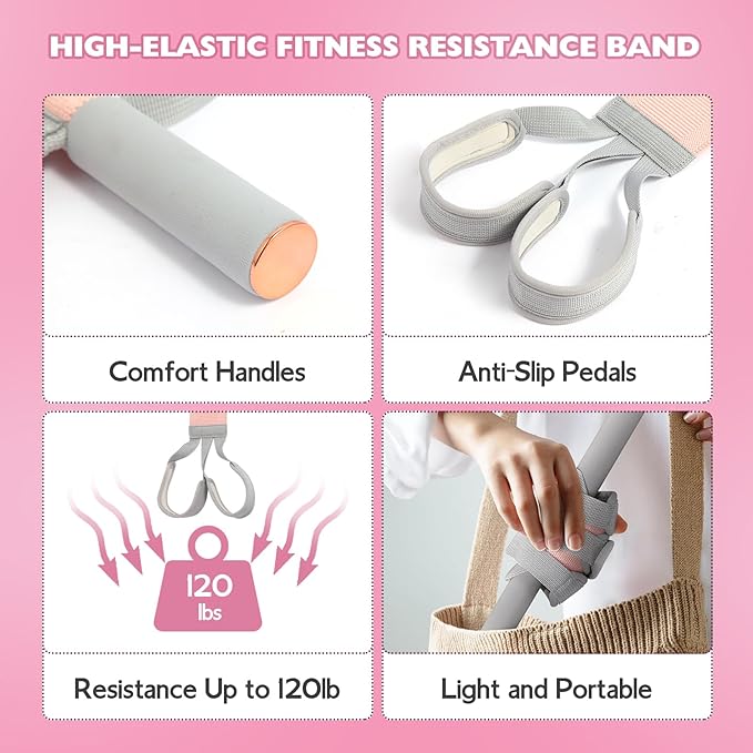 Fitness Resistance Band with Handles & Non-Slip Pedal, 150lb Fabric Exercise Bands, Yoga Starter Sets Sit Up Pull Rope for Full Body Strength Training, Stretch Band Workout Equipment