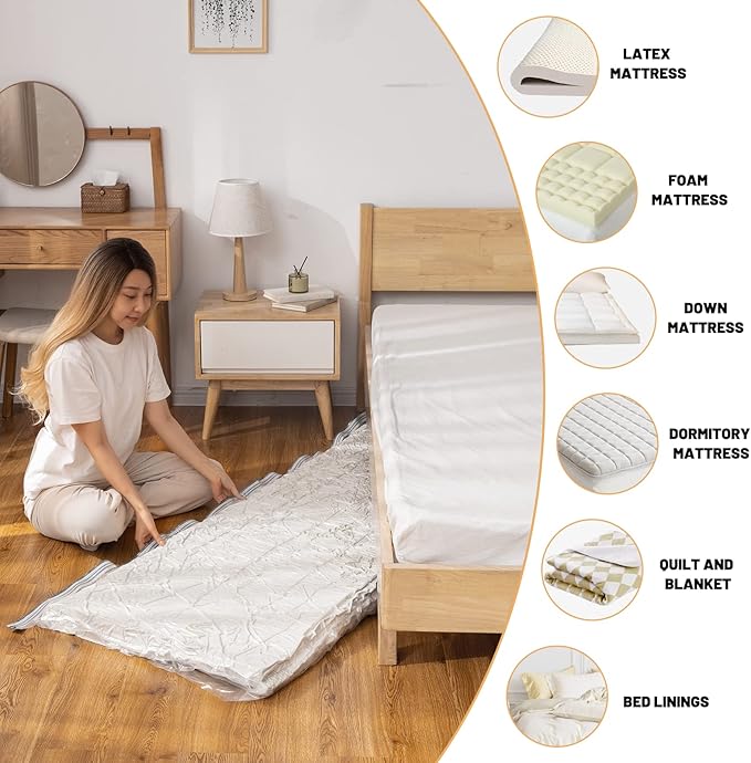 2pcs Mattress Vacuum Bag 94.5x47.2inch Space Saver Vacuum Storage bags,Oversized Vacuum bag Twin Mattress Vacuum Bag King Mattress Vacuum Sealer Bag for Memory Foam Mattress Moving Shipping Storage
