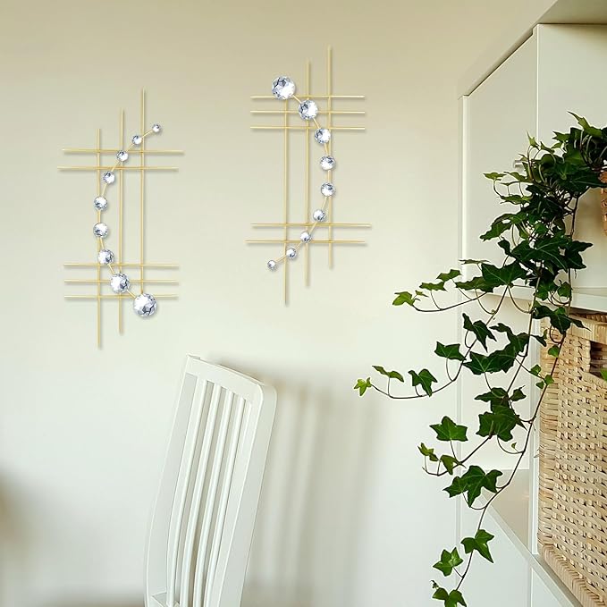 ZEXUIRU 2 Pcs Abstract Metal Art for Wall Decor Living Room Bedroom Bathroom Office Metal Bling Modern Geometric Hanging Vertical Small Iron Sculpture Plaque Pack -Gold 24in